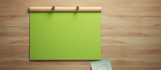 A green sticky note with a to do list reminder is pinned to a wooden message board in an office setting The blank memo sticker serves as a template for an empty checklist in the mockup image