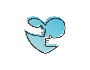 hand care heart logo design template sign health mark. logotype hand care vector icon illustration