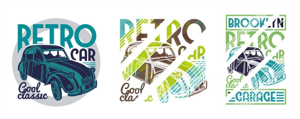 Vintage retro car Classic Garage signs, Garage Tire Service retro posters car service, auto parts, car wash, gas station. vector illustration Grunge effects