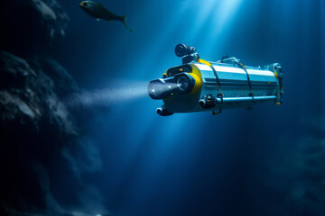 Advanced underwater robot navigates the deep sea, illuminating the ocean's mysteries