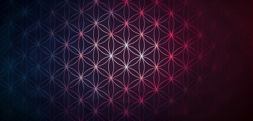 Deep maroon, icy blue Flower of Life halftone.