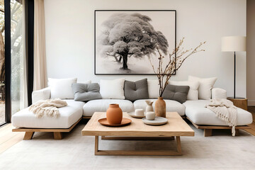 Scandinavian style interior design of modern living room.