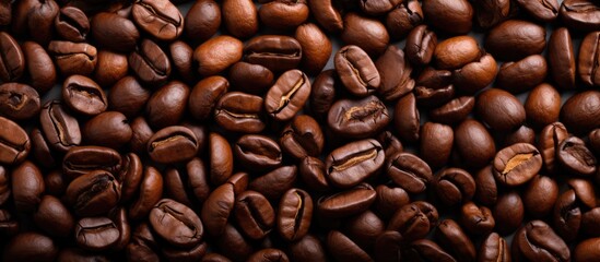 Obraz premium Background of roasted dark coffee beans with copy space image