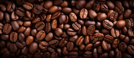 Fototapeta premium Background of roasted dark coffee beans with copy space image