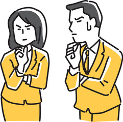 顎に指を当てて考えている男女