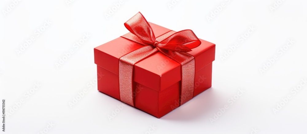 Poster gift in a beautiful red box isolated on white background top view copy space surprise in a box