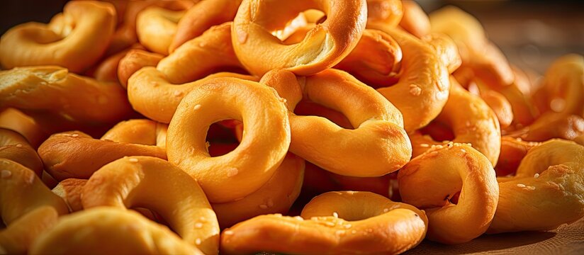 Taralli Traditional Italian snack from Puglia close up. copy space available