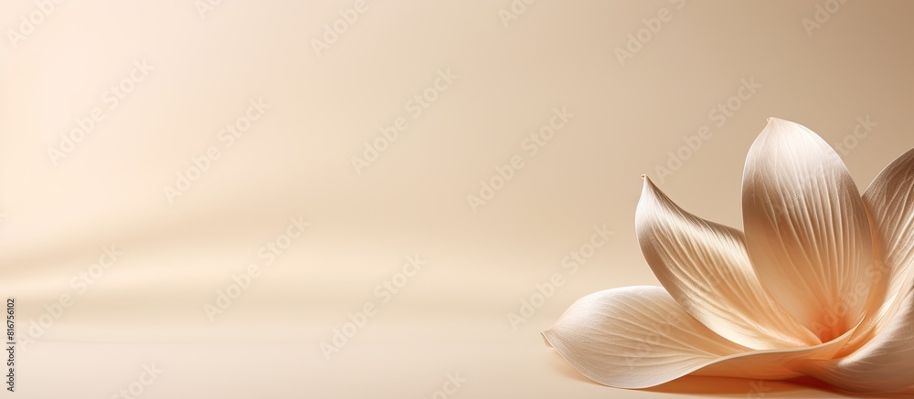 Poster Stones platform podium flower petal on beige background Minimal empty display product presentation scene. copy space available
