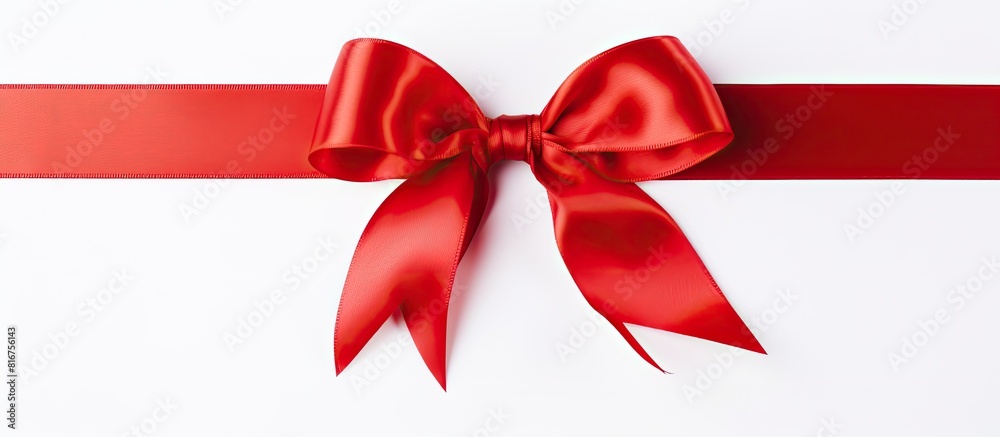 Poster a gift ribbon bow stands alone on a white background with copy space image