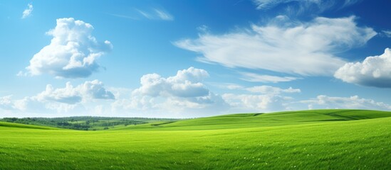 Fototapeta na wymiar Green Field and blue sky. copy space available