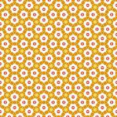 Illustration of seamless kaleidoscopic yellow patterns on a white background