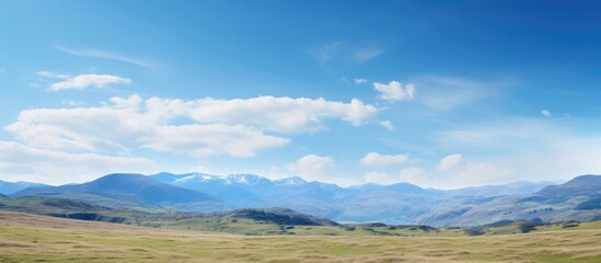 mountain ridge landscape highland scenic view early spring time season weather horizon background blue sky copy space