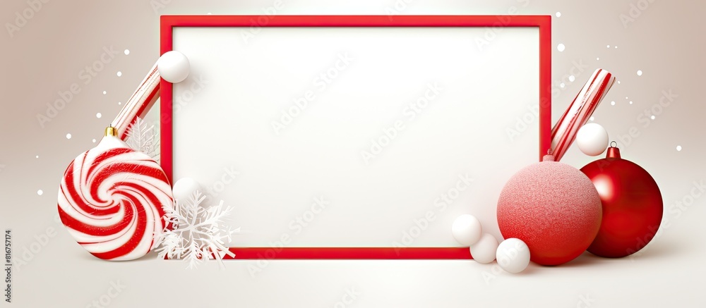 Wall mural A festive Christmas frame with a sweet candy and an empty greeting card providing ample copy space for advertising