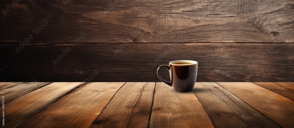 Poster a copy space image of a cup of coffee placed on a rustic wooden background