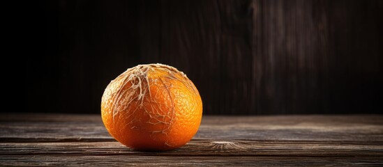 peeled tangerine on old wood table. copy space available