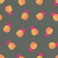 Pineapple Seamless Pattern Dark Background