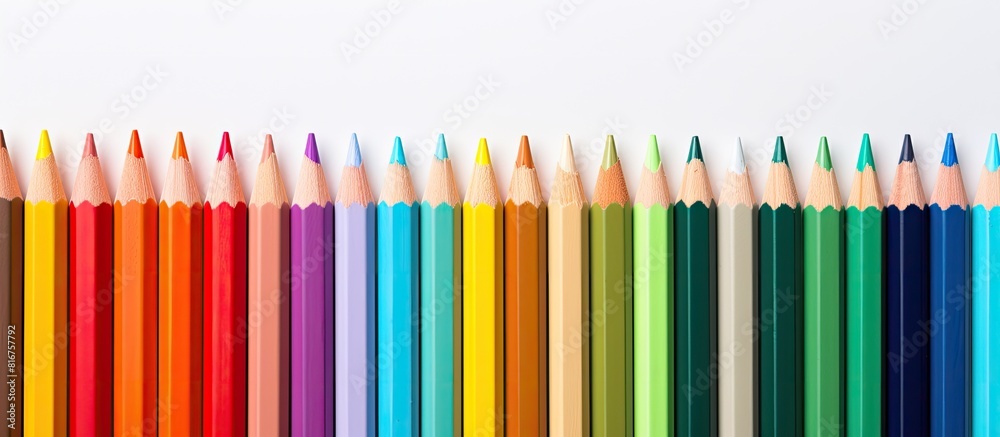 Poster multicolored pensils in the box on the white paper back to school copy space top view