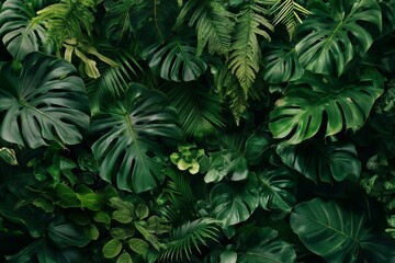 High-quality image featuring a dense array of tropical leaves and ferns, creating a vibrant jungle texture