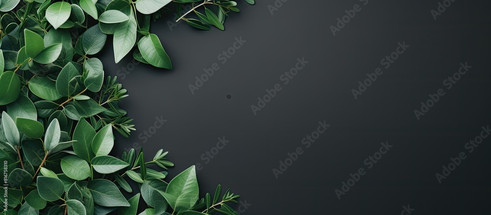 Poster minimal concept green leaves frame flat lay photo of a green leaf frame of the leaves. copy space av