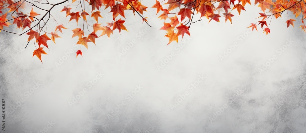 Poster autumn leaves on a gray background horizontal space for text autumn leaves pattern. copy space avail