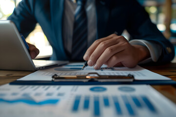 Business professional analyzing financial reports