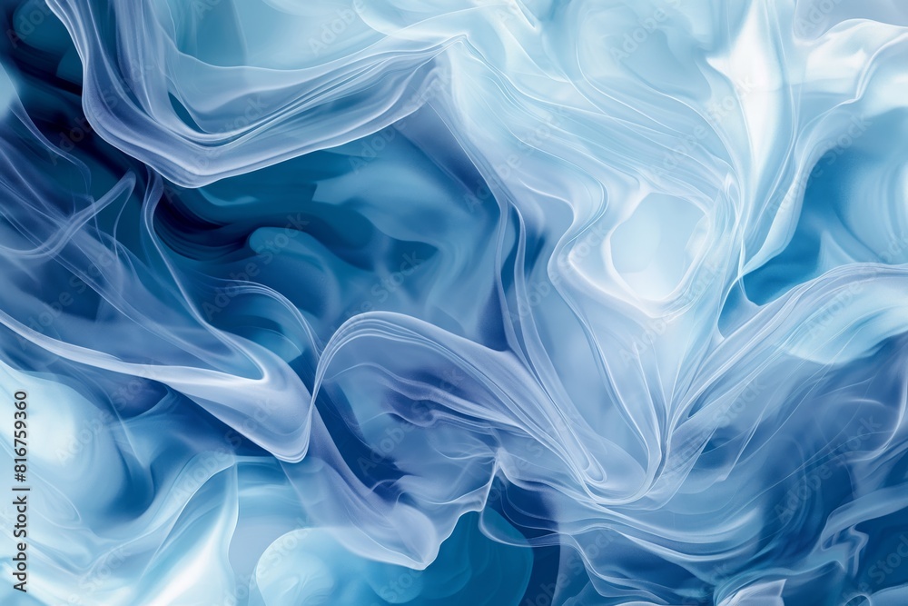 Wall mural tranquil and serene blue fluid abstract background with swirls and wavy patterns - modern digital ar
