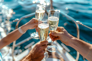 Celebration toast on a sunny yacht voyage
