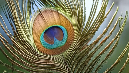 Obraz premium A close-up of a peacock feather, showcasing its vivid blue and green hues.