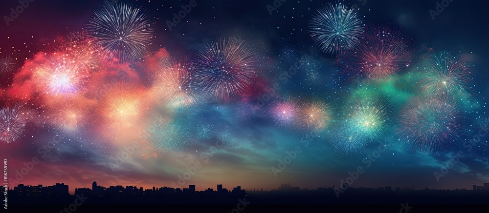 Poster fireworks at new year and copy space abstract holiday background