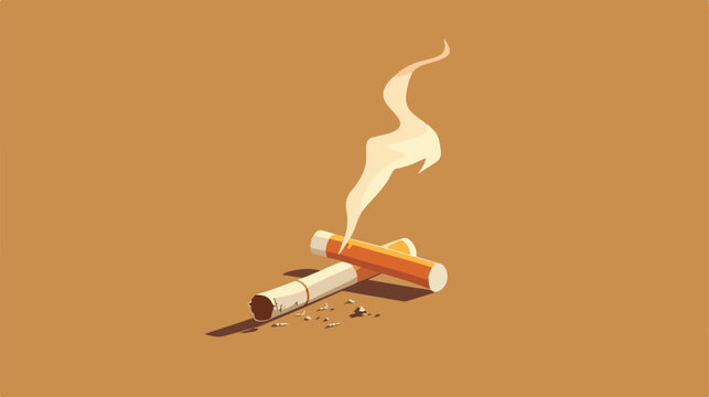 Burning cigarette butt with a smoke Vector style vector