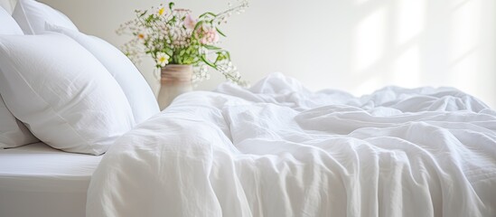 White cotton sheets quilt doona cover and linen light white bright scopy space bedroom sleep rest soft copy sapce