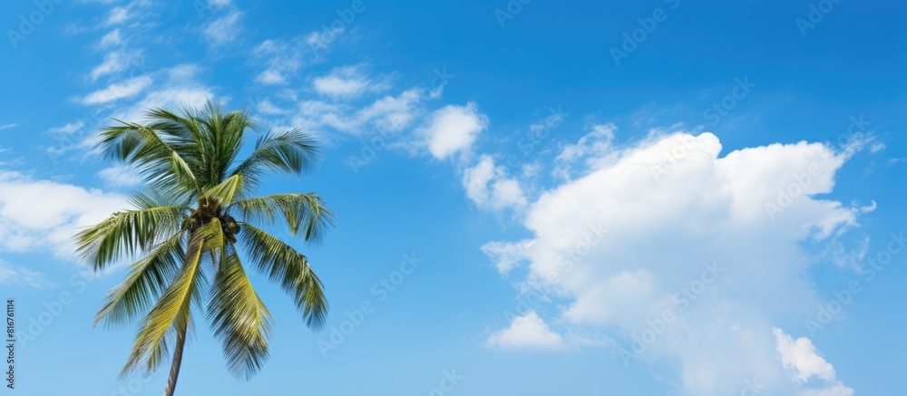 Aufkleber coconut or palm tree with clouds and blue sky and copyspace area