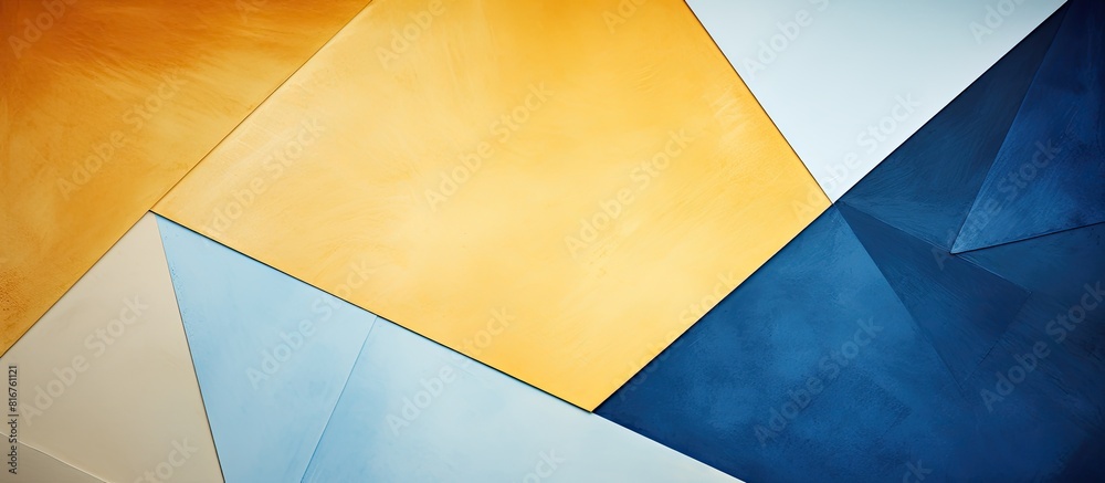 Poster Texture of craft white yellow and blue shade color paper background macro Structure of vintage abstract cardboard with geometric shape and gradient Felt backdrop closeup. copy space available