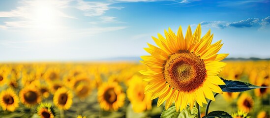 Obraz premium Sunflower is blooming in field. copy space available