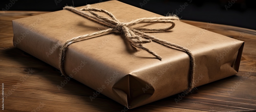 Poster Gift being wrapped in craft paper and secured with twine creating a visually appealing presentation with a rustic aesthetic ideal for use in advertisements or promotions. copy space available