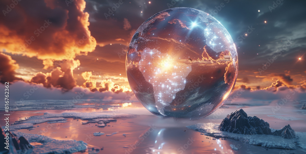 Aufkleber 3d render of in the silence of the cosmos, crystal ball echoes with the whispers of the stars. gener