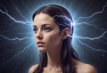 Telepathic woman, communicating with her mind.