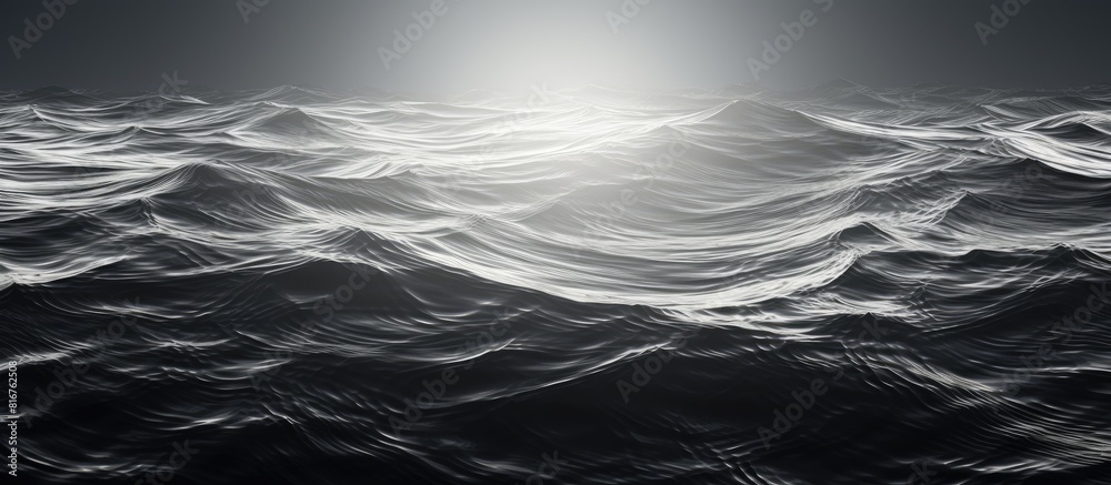 Poster A beautiful natural texture of black and white waves on the surface of the sea water with shining reflections of sunlight The wavy pattern creates a retro vision and there is copy space for additiona