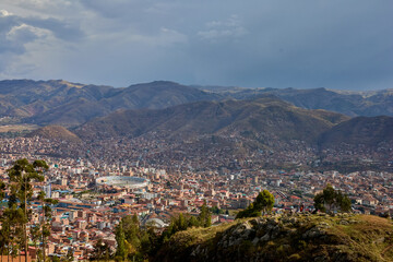 Scenic view of Cusco's city seen from Saqsaywaman, Peru