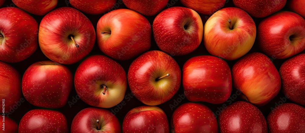 Poster fresh ripe apples on color background. copy space available