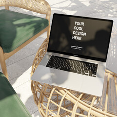 Various 3D mockups of MacBook and phones