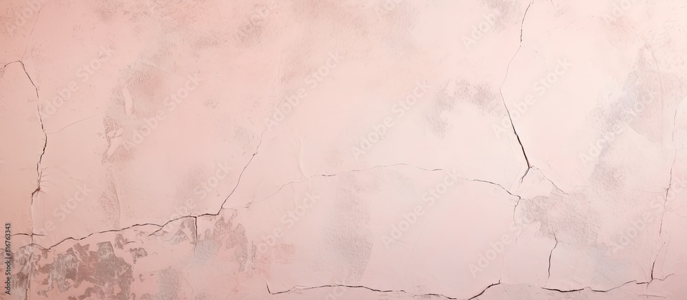 Aufkleber an aged light pink concrete wall with numerous small cracks provides a vintage background in need of