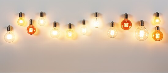 Modern LED bulbs against white wall home decoration detail with copy space