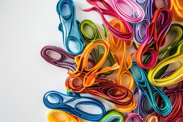 Colorful paper scissors on a white surface, perfect for arts and crafts projects