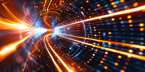 Obraz premium Futuristic tunnel with high speed motion blur. 