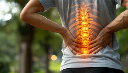 Person with highlighted spine, experiencing back pain