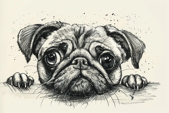 Detailed illustration of a pug dog, suitable for various design projects