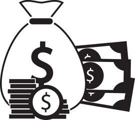 Concept of Money like a money bag, stack coins and banknote