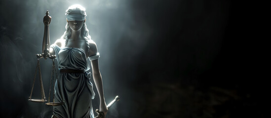 Legal and law concept statue of Lady Justice with scales of justice, AI generation