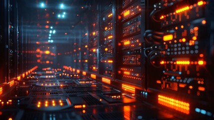 Abstract technology background with blue and orange lights. Glowing futuristic sci-fi background.